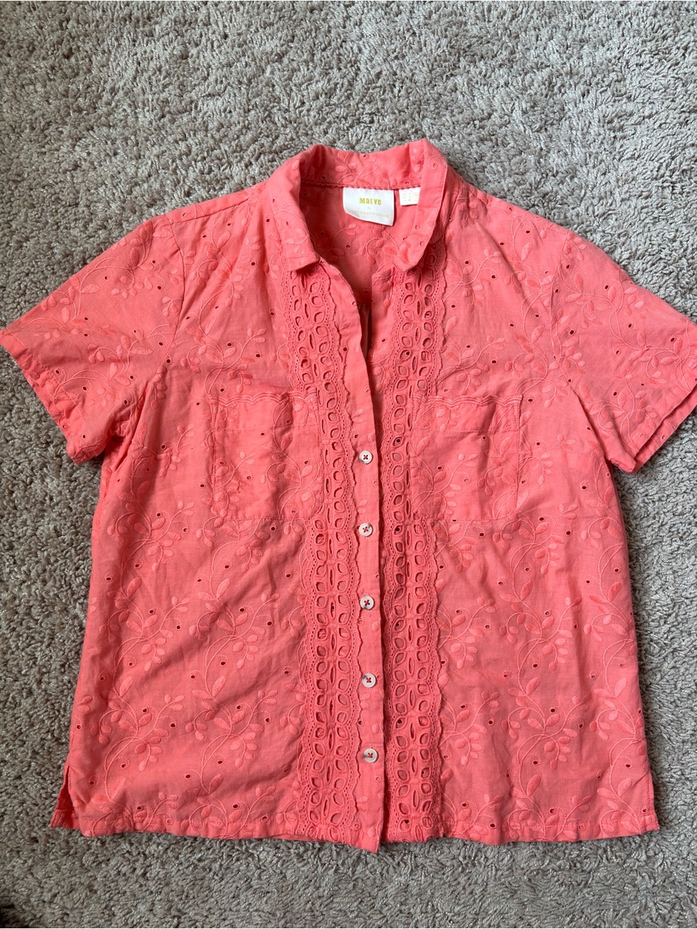 Anthropologie Coral Eyelet Button-Up Blouse